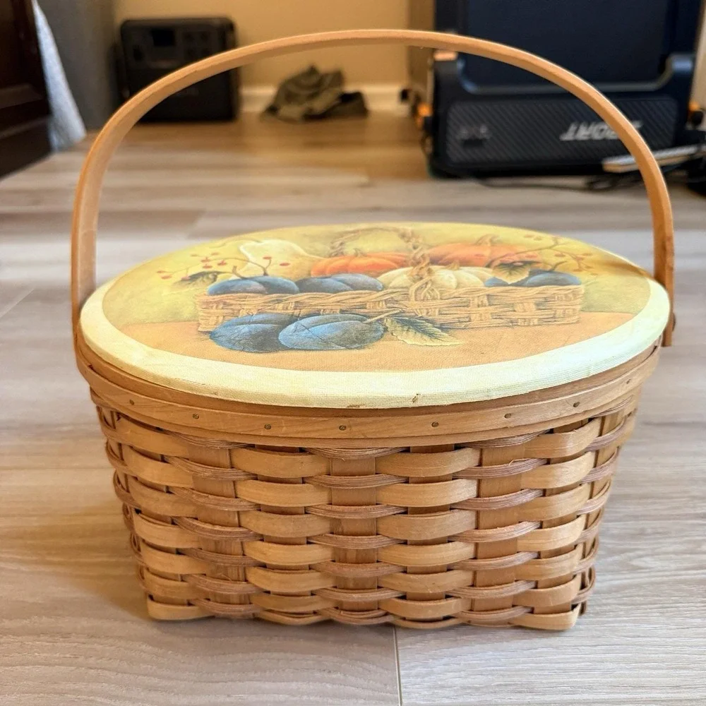 Harvest Fall Decor Basket with Lid and Handle Autumn Pumpkin